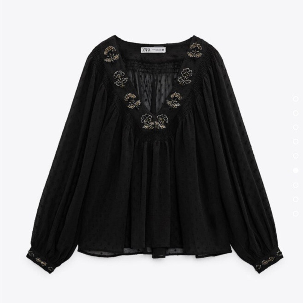 ZARA Black Floral Embroidered Blouse